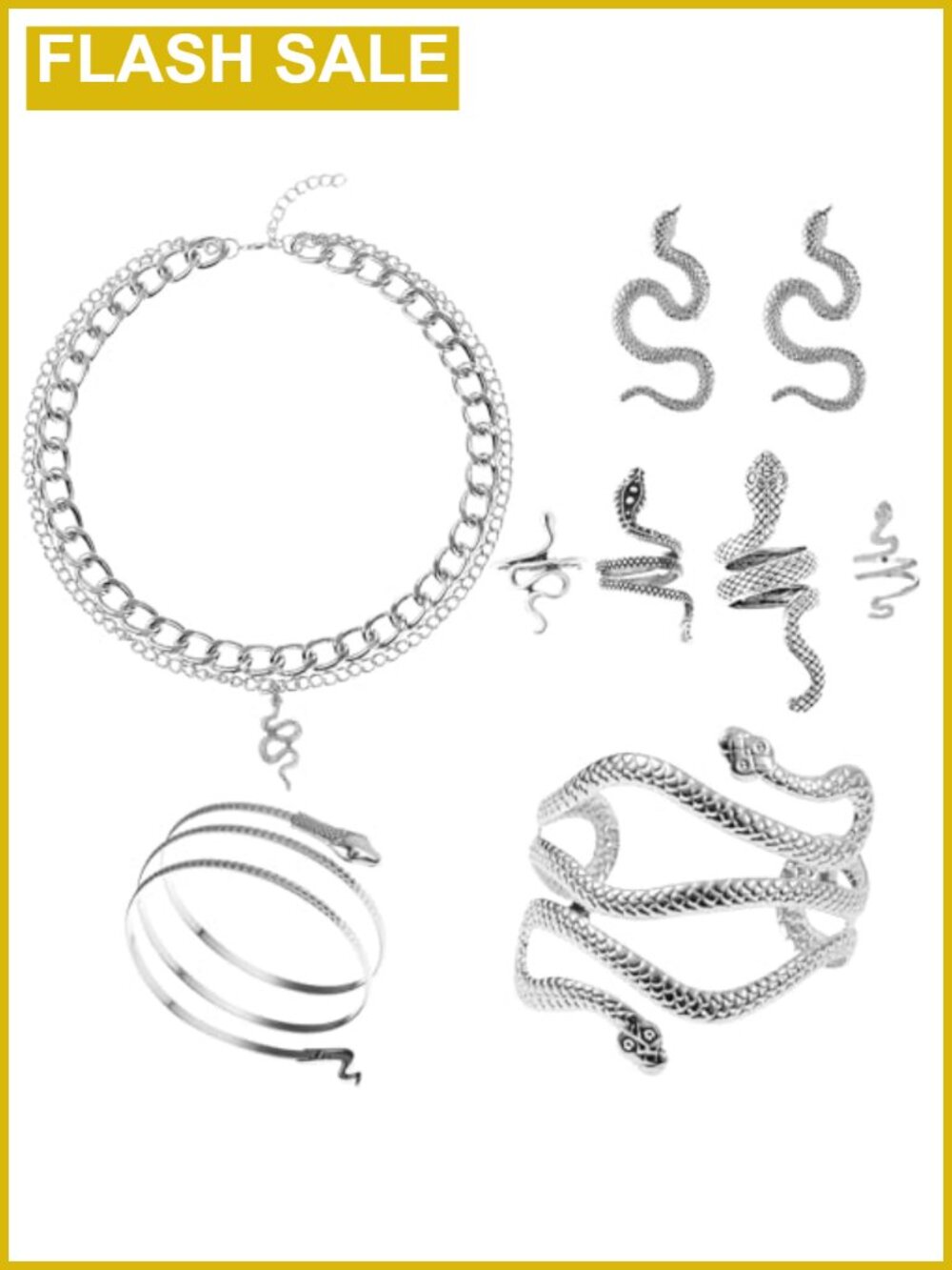 8 Pc Snake Jewelry Set Necklace Bracelet Earrings Rings Arm Cuff Alloy